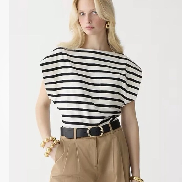J Crew Black and White Striped Women's Short Sleeve Top Size M - Picture 1 of 8